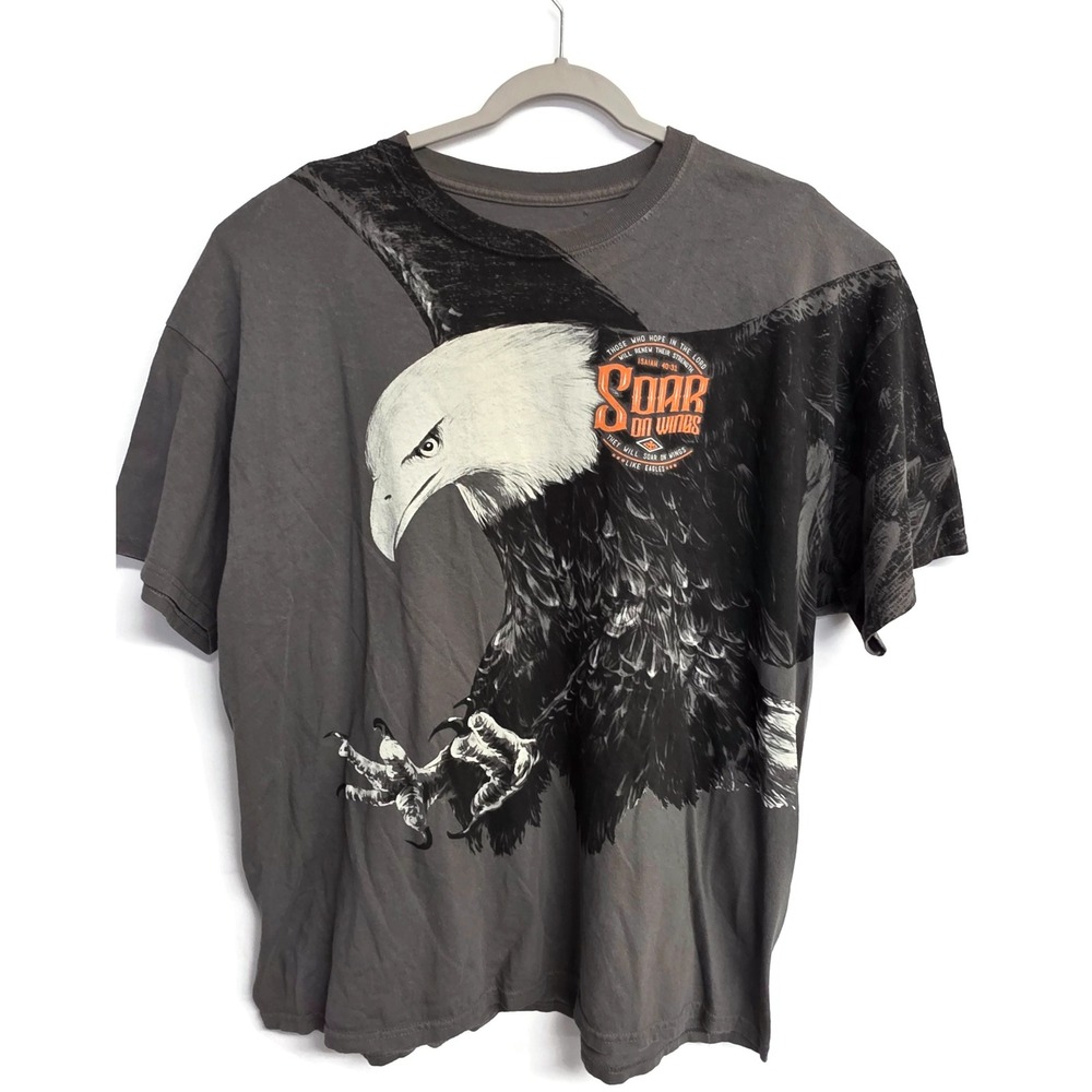 Kerusso Mens 2X Gray Soar On Wings Eagle Isaiah 40:31 Graphic T-Shirt